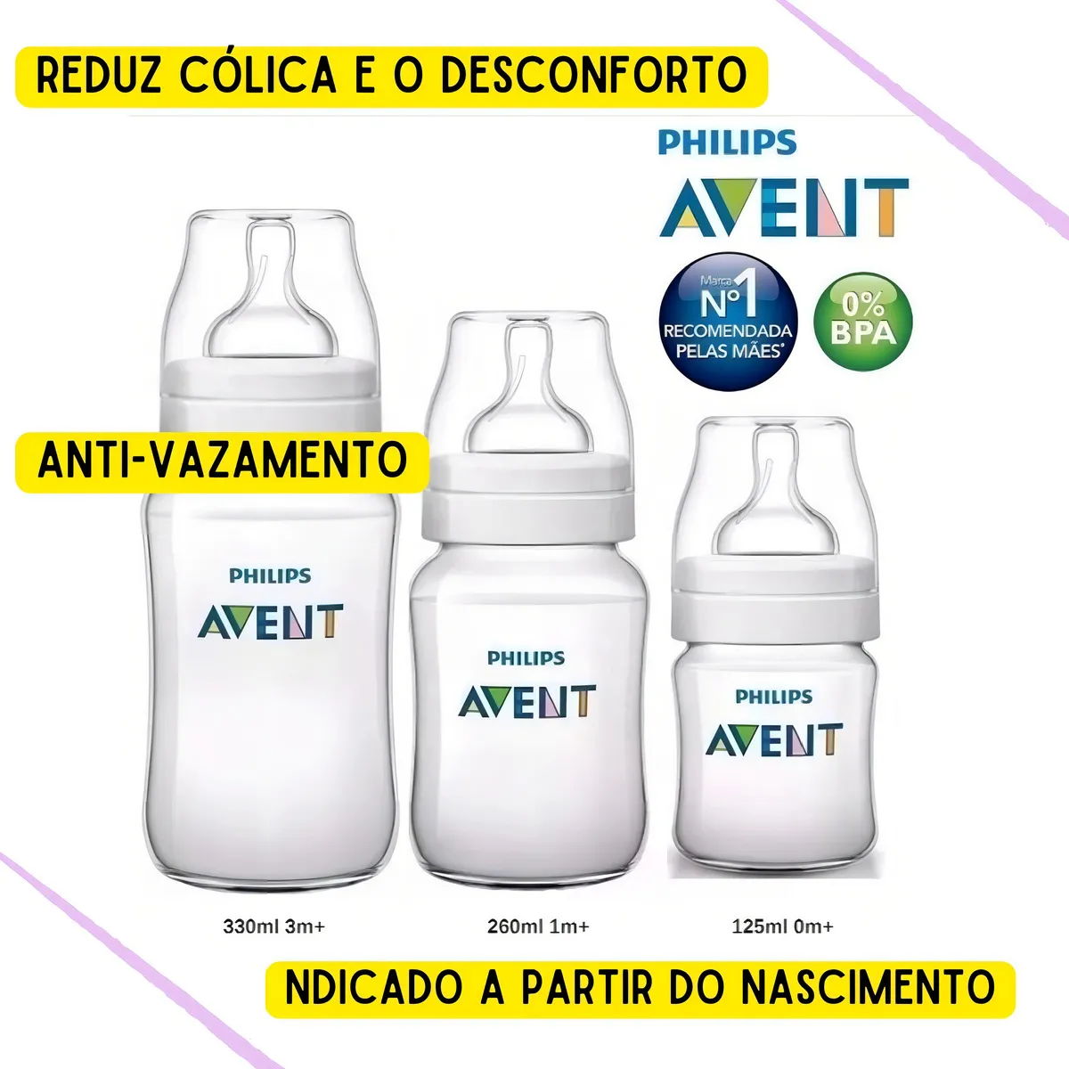 Mamadeiras Philips Avent Anti-colic Transp. 125/260/330 Ml Cor Transparente Transparente